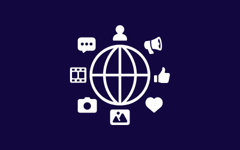 Icon of a glove with several comms icon around it e.g. a megaphone, a thumbs up, a camera